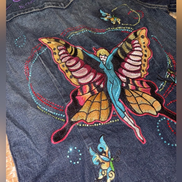 VTG Ed Hardy INSANE y2k butterfly embroidered pearl snap denim shirt size m - Picture 2 of 15
